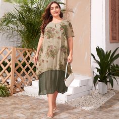 Многихцветные Однобортный Цветочный Повседневный Платья размер плюс Shein