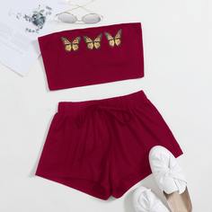 Шорты и топ с принтом бабочки Shein
