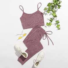 Вязаная короткая майка и леггинсы с узлом Shein