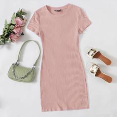 Однотонное вязаное платье Shein