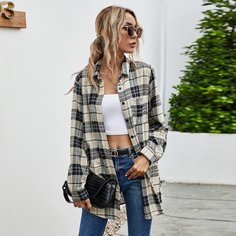 Топ в клетку с пуговицами и карманом Shein