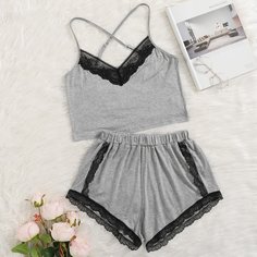 крест на крест Контрастный цвет Повседневный Пижама Shein