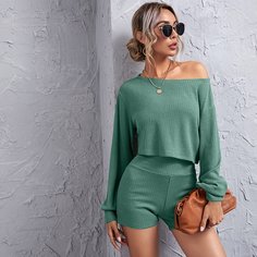 Трикотажный короткий топ и шорты Shein