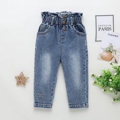 Джинсы с текстовой вышивкой для девочек Shein