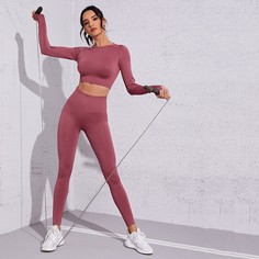 Одноцветный Спортивный комплектный костюм Shein