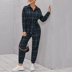 с поясом Клетчатый Повседневный Комбинезоны Shein