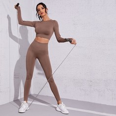 Одноцветный Спортивный комплектный костюм Shein