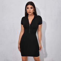 на молнии Одноцветный Повседневный Платье Shein