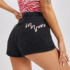 Джинсовые шорты с высокой талией и принтом "огонь Shein