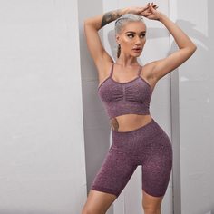 со сборками Одноцветный Спортивный комплектный костюм Shein