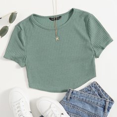 Однотонная трикотажная футболка Shein