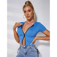 Застежка Одноцветный Повседневный Футболки Shein