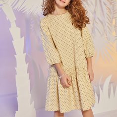 Платье в горошек с оригинальным рукавом для девочек Shein