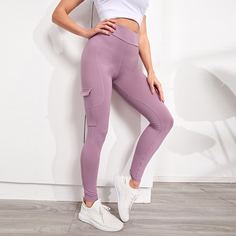 с карманами Одноцветный Спортивные леггинсы Shein