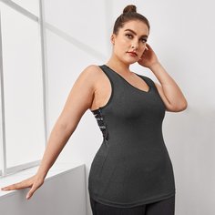 Открытая спина Одноцветный Спортивные топы размера плюс Shein