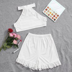 Шорты и топ-халтер с узлом сзади Shein