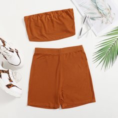 Однотонный топ без рукавов и велошорты Shein