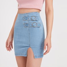 Одноцветный Джинсовые юбки Shein