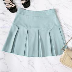 плиссированное Одноцветный Институтский Юбки Shein
