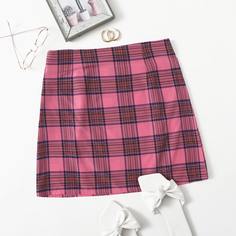 на молнии Клетчатый Институтский Юбки Shein