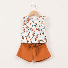 Шорты с узлом и футболка с цветочным принтом для девочек Shein