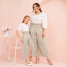Оборка Растения Бохо Брюки для девочек Shein