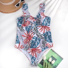 Слитный купальник с лиственным рисунком для беременных Shein
