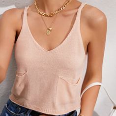 Вязаный топ в рубчик с карманом Shein