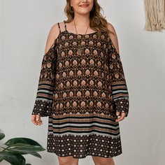 Платье размера плюс в полоску с принтом аргайл Shein