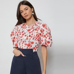 Топ с асимметричным воротником и цветочным рисунком Shein