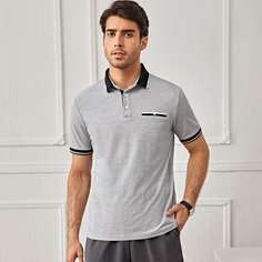 Пуговица Полосатый Работа Мужская рубашка-поло Shein