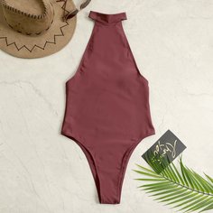 Однотонный слитный купальник Shein
