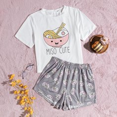 Мультяшный принт милый Пижама Shein