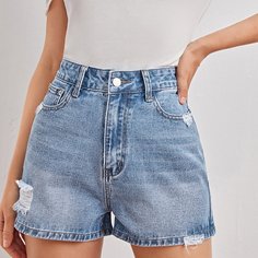 Рваные джинсовые шорты с карманом Shein