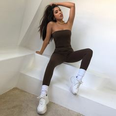 Однотонный комбинезон без бретелек Shein