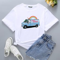 Мультяшный принт Повседневный Футболка размера плюс Shein