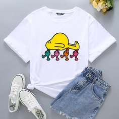 Мультяшный принт Повседневный Футболка размера плюс Shein