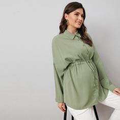 на кулиске Одноцветный Повседневный Блузы для беременных Shein