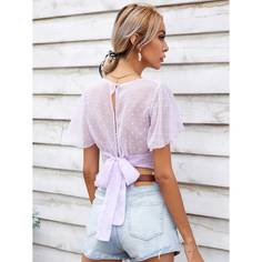 Короткая блузка с узлом сзади и v-образным воротником Shein