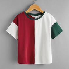 Контрастная футболка для девочек Shein