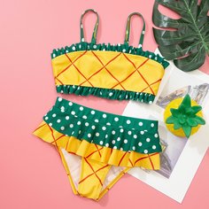 Оборка В горошек милый Купальники для девочек Shein