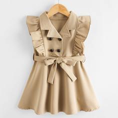 Двубортное платье с поясом и оборкой для девочек Shein