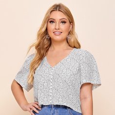 Блузка размера плюс с пуговицами и далматинским принтом Shein