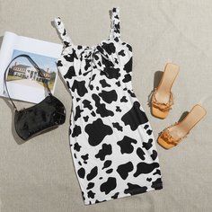 Платье с узлом и коровьим принтом Shein