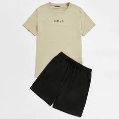 Мужские шорты и футболка с текстовым принтом Shein