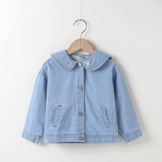 Джинсовая куртка на пуговицах с вышивкой для девочек Shein
