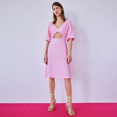 Однотонное платье с рукавами фонариками Shein