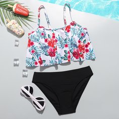 Преувеличенное кружево Цветочный Бохо Купальники для девочек Shein
