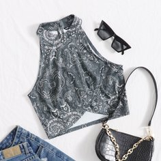 Кроп-топ Crossover с узором пейсли на шее Shein