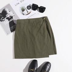 на пуговицах Одноцветный Повседневный Юбки Shein